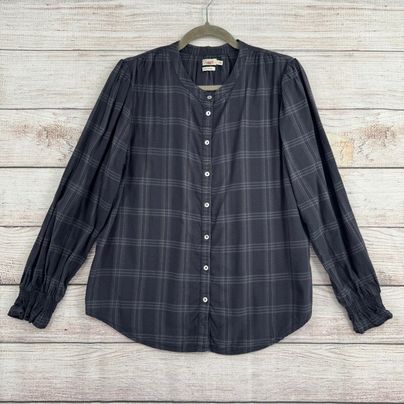 Faherty Tops - Faherty Button Down Top Womens Medium Grey Plaid Organic Cotton WTH2101-ASP